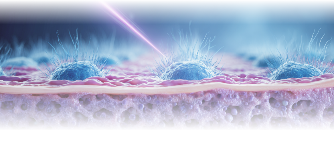 피부에 닿지 않는 공중 타격 방식으로 위생적인 제모를 설명하는 아포지 플러스 시술 콘셉트 이미지