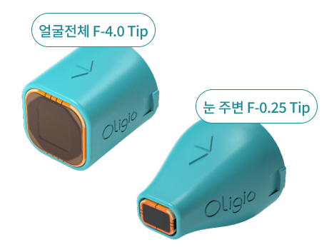 얼굴 전체용 F 4.0 팁과 눈 주변용 F 0.25 팁을 보여주는 팁 종류 안내 이미지