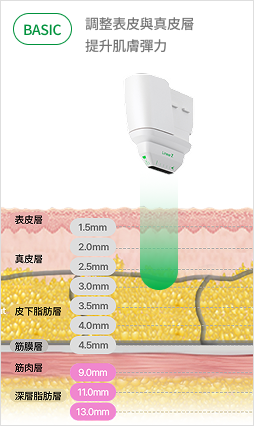 圖示說明了透過調節針頭深度，精確作用於真皮層和SMAS層的線性結構。