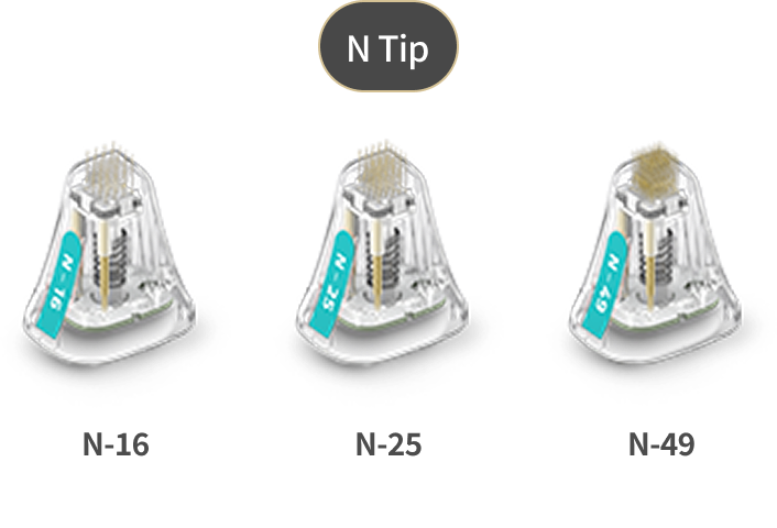 Image showing the types of Potenza invasive tips, including multi-needle and single-needle tips - N-tip