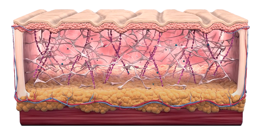 소프웨이브 시술 전 진피층 두께 증가 과정을 비교한 3D 피부 단면 이미지