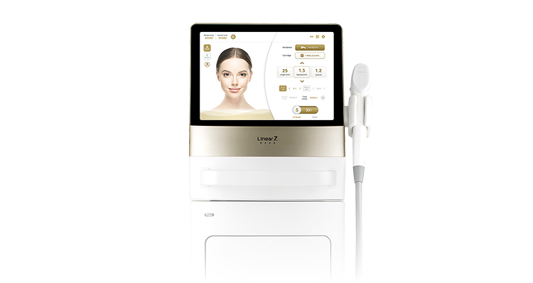 바디 리니어지 초음파 리프팅 장비와 핸드피스를 보여주는 장비 비주얼 이미지