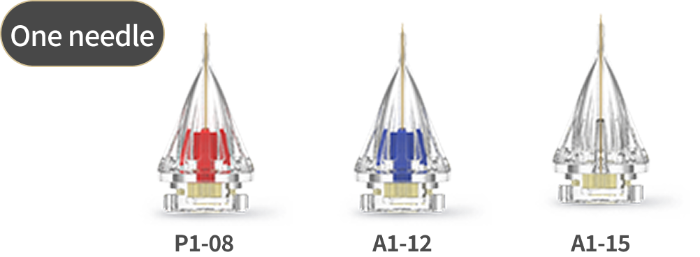 Image showing the types of Potenza invasive tips, including multineedle and one-needle tips - One Needle