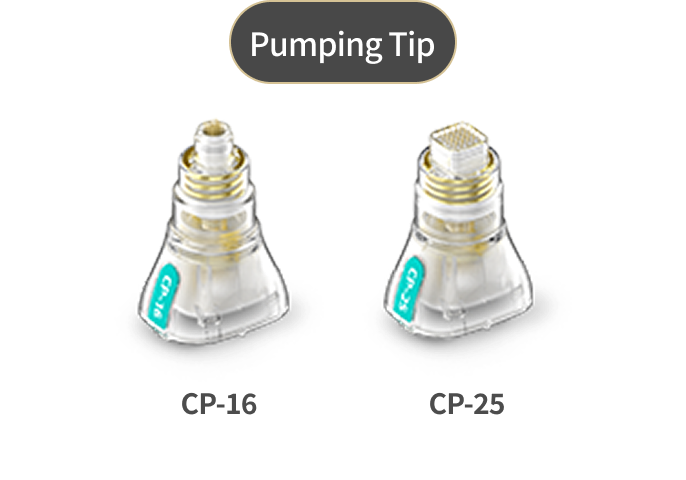 Image showing the types of Potenza invasive tips, including multi-needle and single-needle tips - pumping tips