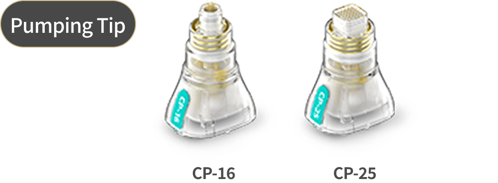 Image showing the types of Potenza invasive tips, including multi-needle and single-needle tips - pumping tips