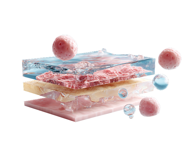 스컬트라 시술 후 체내 콜라겐 재생 효과를 표현한 피부 단면 3D 이미지