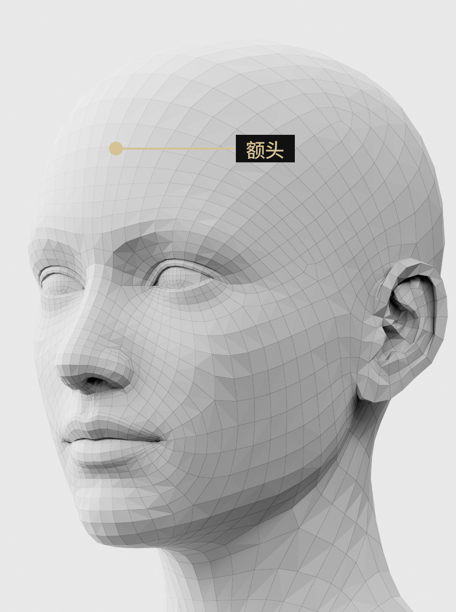 图片描述：额部填充治疗，通过增加额部体积来营造立体感。